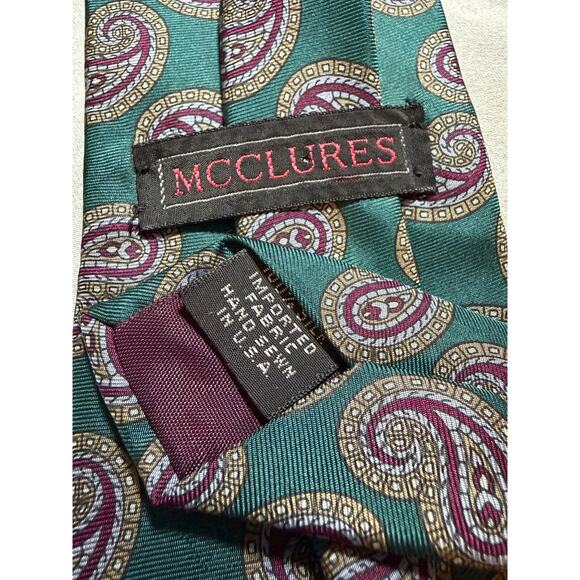 McClures Other - McClures Mens Silk Paisley Tie Teal Green Burgundy Gold Hand Sewn‎ USA Classic